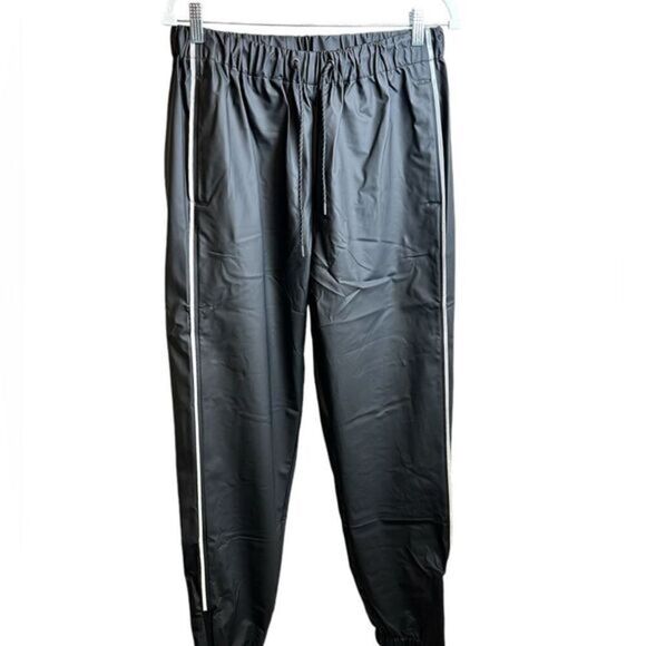 NWT RAINS Unisex Black Rain Pants Joggers Reflective Stripe Lightweight - Large - Picture 1 of 12